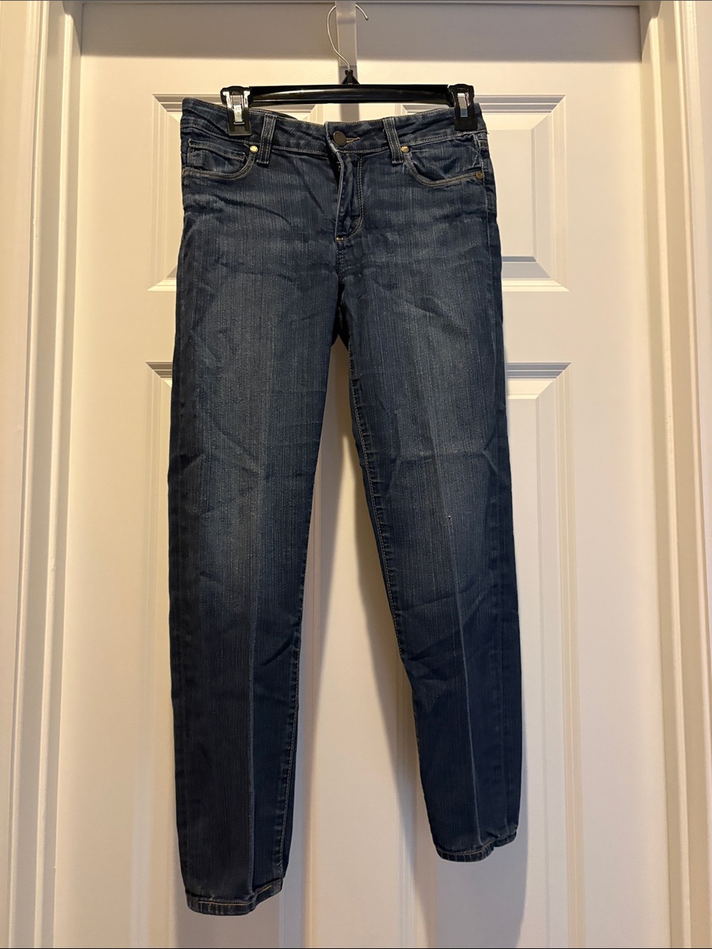 PAIGE Women's Skinny Jeans in Dark Blue Denim- 80% cotton, 20% polyester